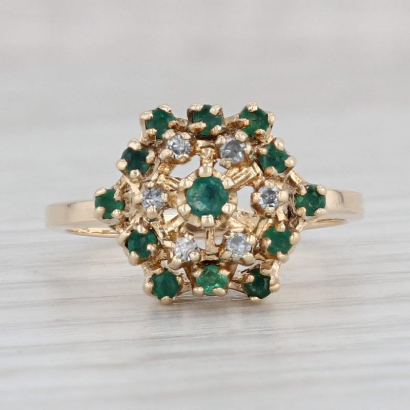 0.34ctw Emerald Diamond Cluster Ring 10k Yellow Gold Size 5.25 Cocktail