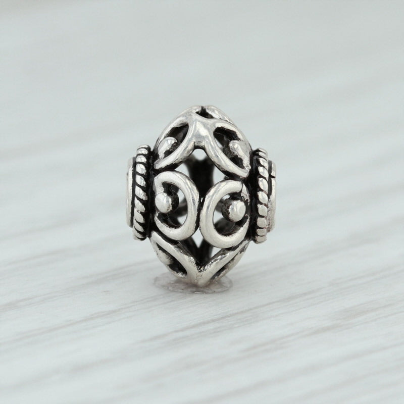 Light Gray Floral Bead Charm Sterling Silver Jewelry Making Crafting 925