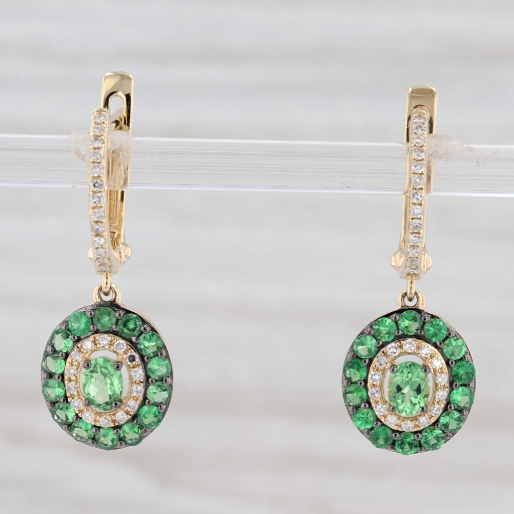 Light Gray New 1.24ctw Green Garnet Diamond Halo Earrings 14k Yellow Gold Hinged Hoop