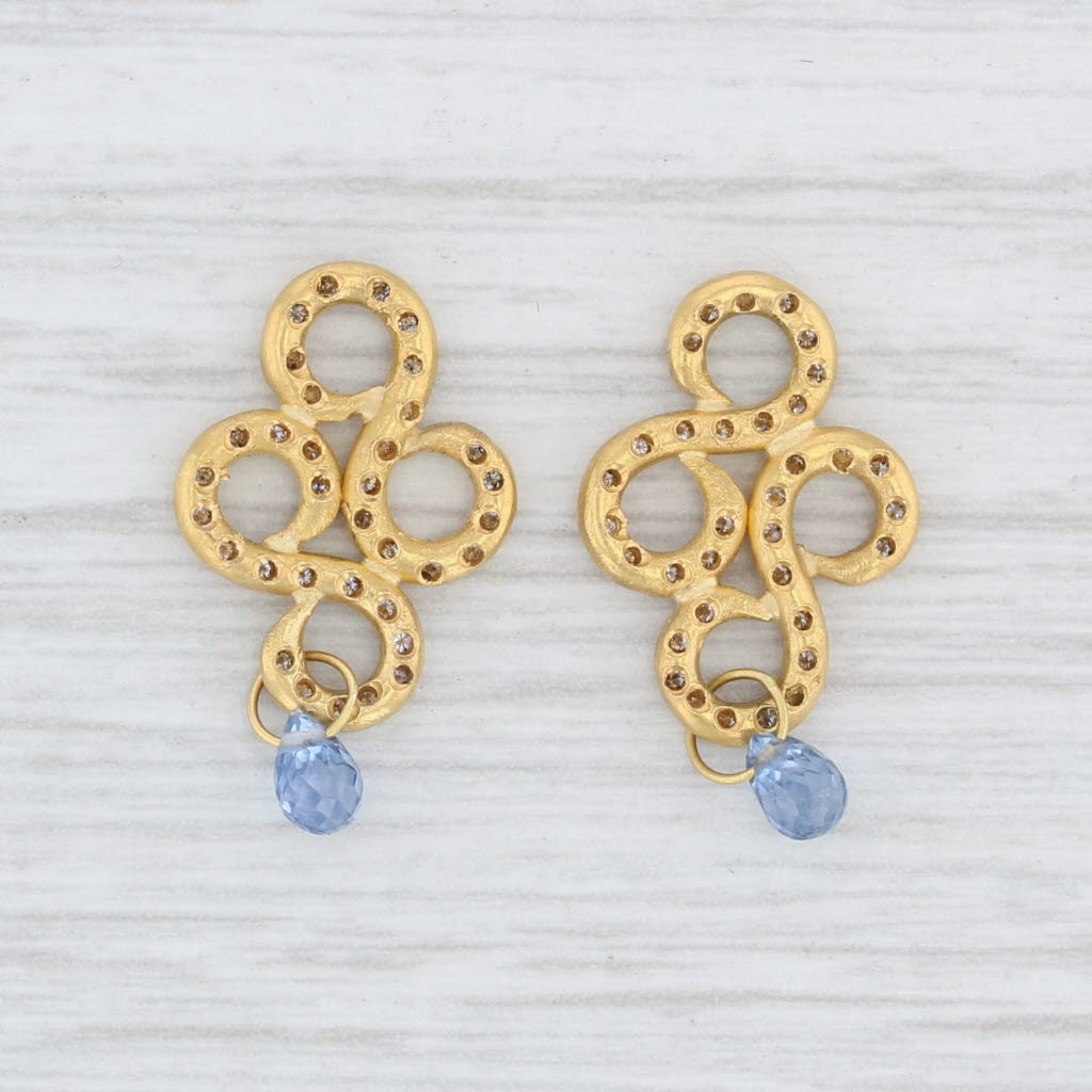 Light Gray Reinstein Ross Arabesque Drops Sapphire Briolette Earring Enhancers 22k Gold