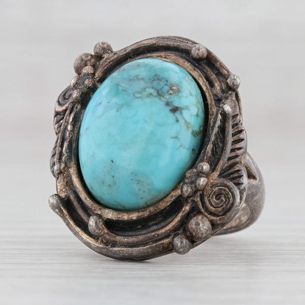 Light Gray Vintage Imitation Turquoise Ring Sterling Silver Size 5 Floral Thai