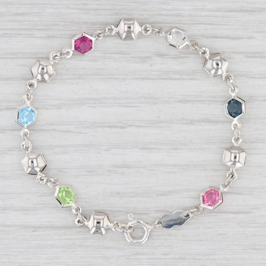 Light Gray New Multi-Color Glass Bracelet Sterling Silver 925 7" 5.6mm Chain