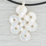 Mother of Pearl Celtic Knot Cultured Pearl Pendant Necklace Black Cord 14k Gold