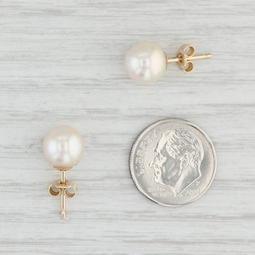 Light Gray Cultured Pearl Stud Earrings 14k Yellow Gold June Birthstone 8.5mm