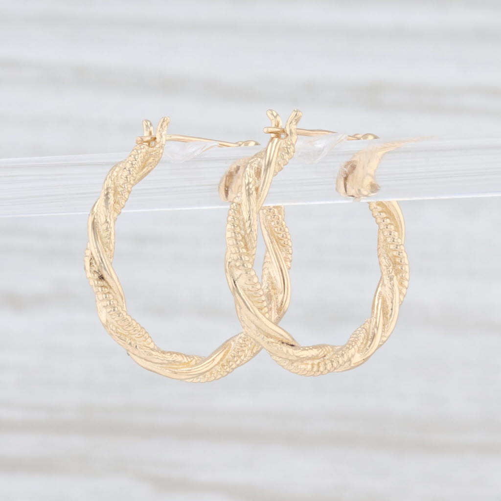 Light Gray Twist Hoop Earrings 14k Yellow Gold Snap Top Pierced Round Hoops