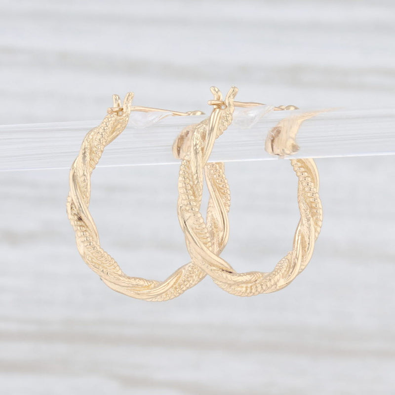 Twist Hoop Earrings 14k Yellow Gold Snap Top Pierced Round Hoops