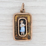 Antique Figural Pendant 14k Gold Hand Painted Porcelain 1800s Jewelry Charm Fob