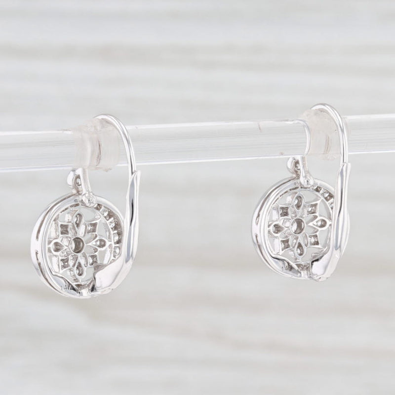 New 0.35ctw Diamond Flower Drop Earrings 14k White Gold Pierced Leverbacks
