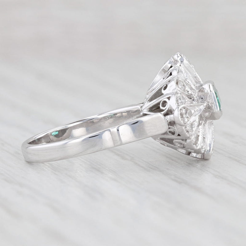 Vintage 0.73ctw Emerald Diamond Halo Ring 18k White Gold Size 5.25