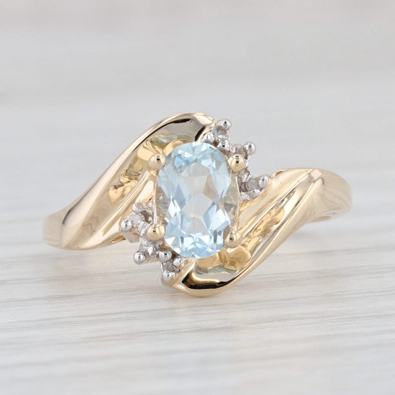 Light Gray 0.66ct Oval Blue Topaz Diamond Bypass Ring 14k Yellow Gold Size 6.5