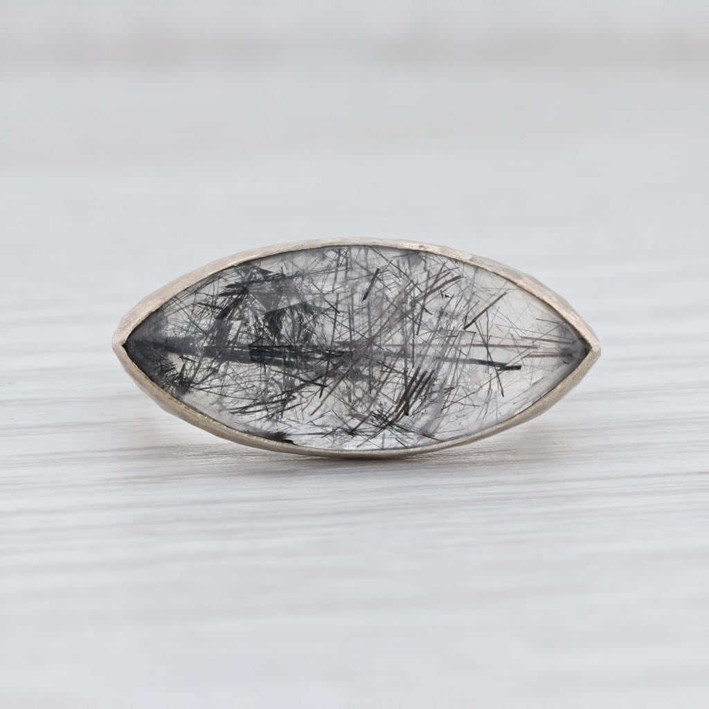 Light Gray New Nina Nguyen Tourmalated Quartz Ring Mekong Sterling Silver Hammered