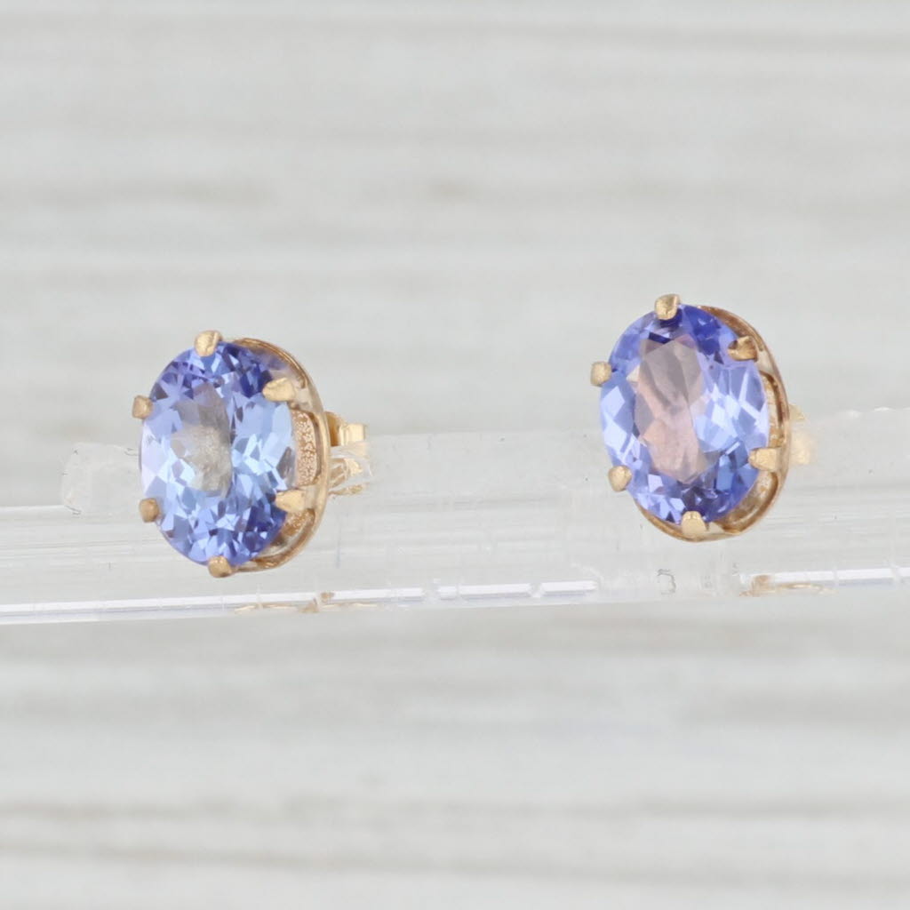 Light Gray 1.64ctw Oval Tanzanite Solitaire Stud Earrings 14k Gold December Birthstone