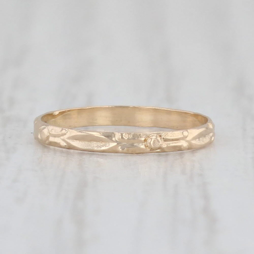 Light Gray Antique Otsby Barton Baby Ring 10k Yellow Gold Etched Small Size Band