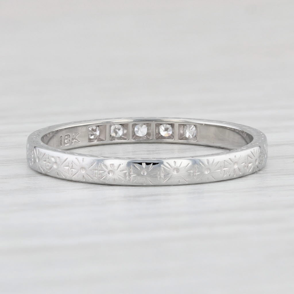 Light Gray Art Deco Diamond Wedding Band 18k White Gold Stackable Ring Vintage