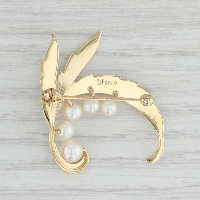 Mikimoto Cultured Pearl Floral Brooch 14k Yellow Gold Statement Pin