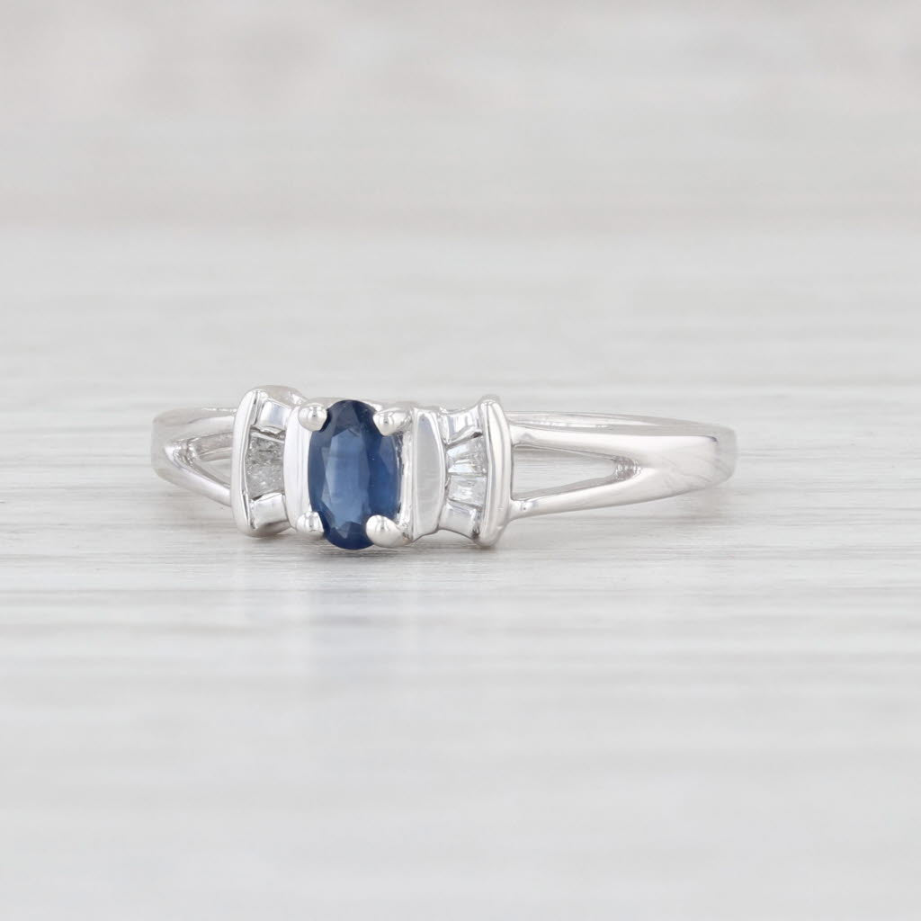 Light Gray 0.29ctw Blue Sapphire White Diamond Ring 14k White Gold Size 6 Oval Engagement