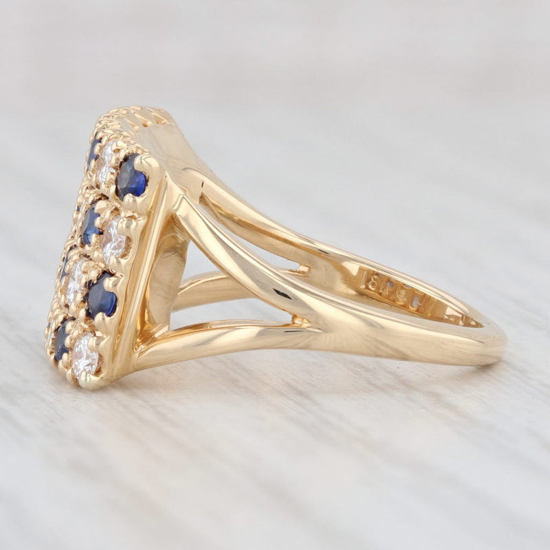 Light Gray 1.70ctw Blue Sapphire White Diamond Ring 18k Yellow Gold Size 6 Pave Cocktail