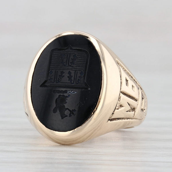 Light Gray Onyx Signet Crest Coat of Arms Class Ring 10k Yellow Gold Size 2.75 1963