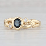 0.40ctw Oval Blue Sapphire Diamond Ring 18k Yellow Gold Size 6.5 Stackable