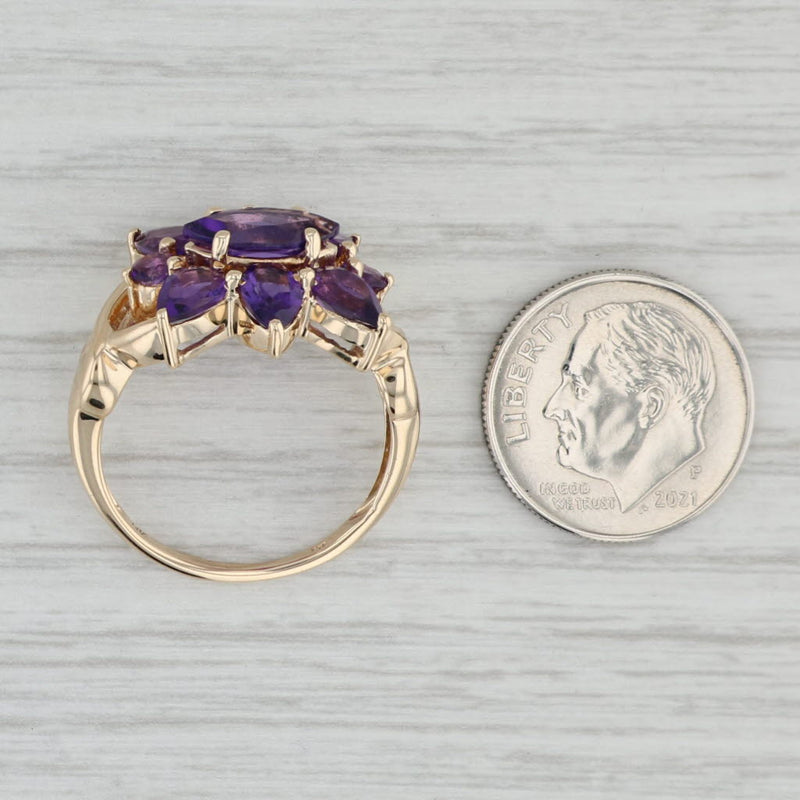 3ctw Amethyst Flower Ring 14k Yellow Gold Size 8.5 Cluster Cocktail