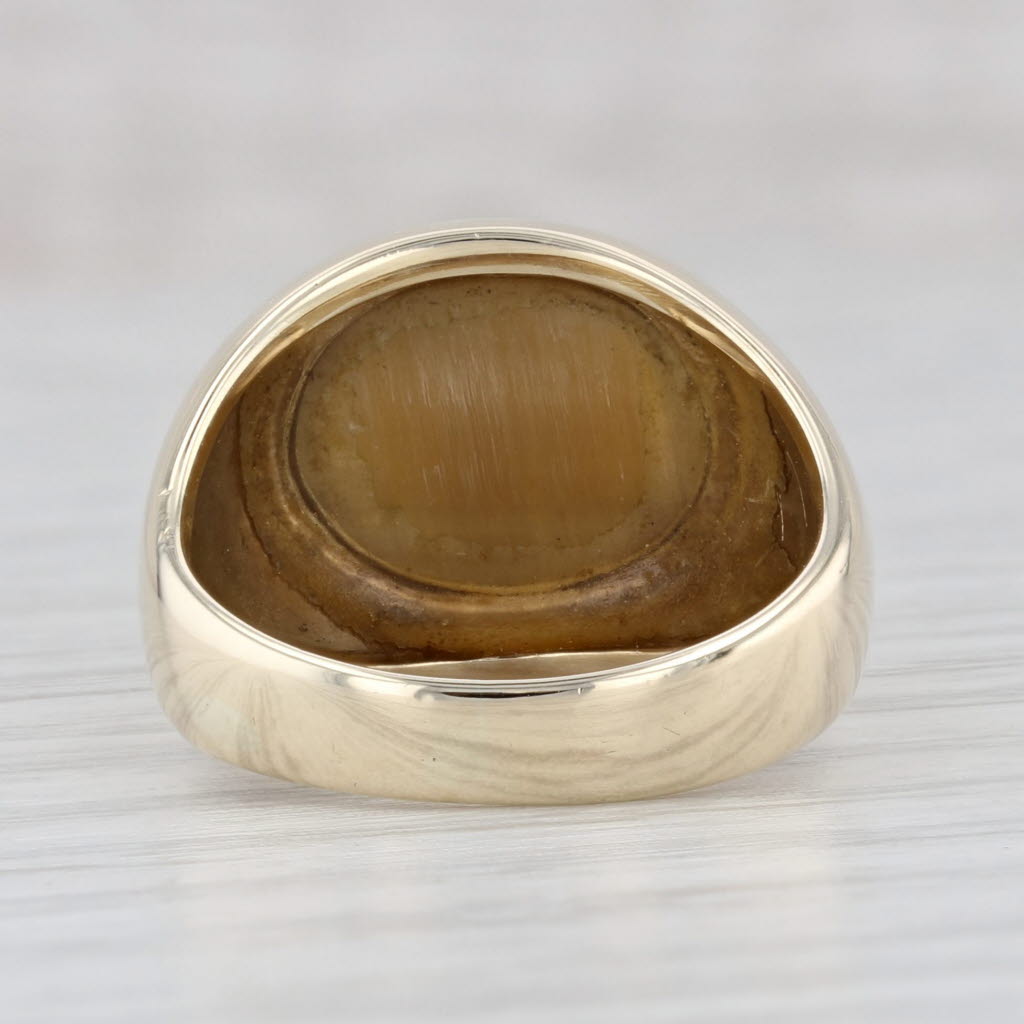 Light Gray Vintage Oval Cabochon Tiger's Eye Ring 10k Yellow Gold Size 6