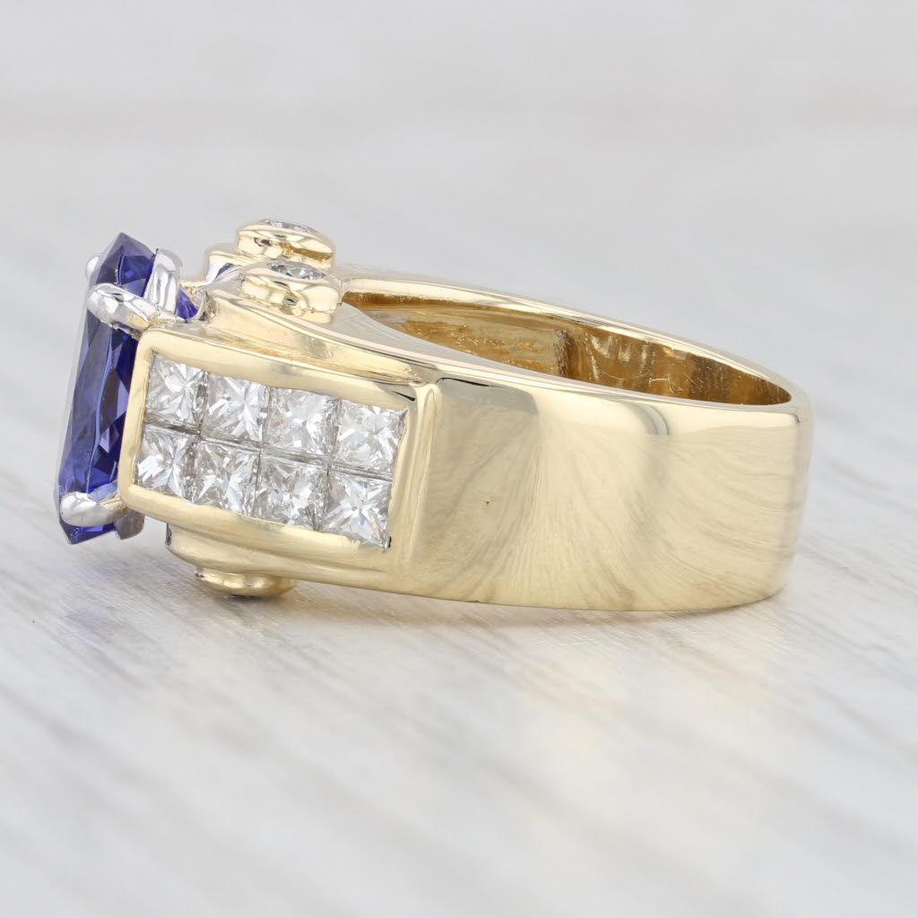 Light Gray 5.64ctw Oval Tanzanite Diamond Cocktail Ring 18k Yellow Gold Size 5.25