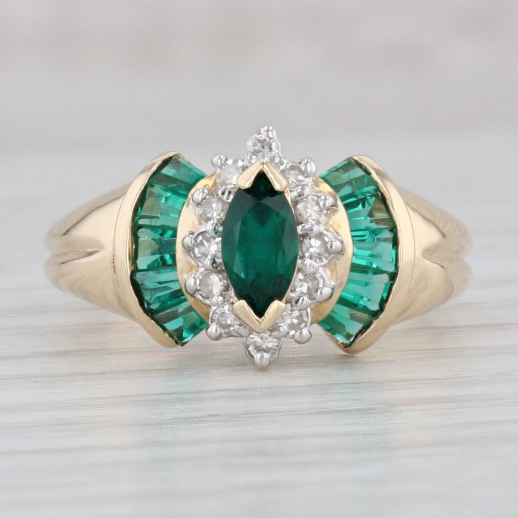 Gray 0.92ctw Marquise Lab Created Emerald Diamond Ring 14k Yellow Gold Size 7.25