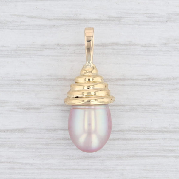 Light Gray Pink Cultured Freshwater Pearl Drop Pendant 18k Yellow Gold
