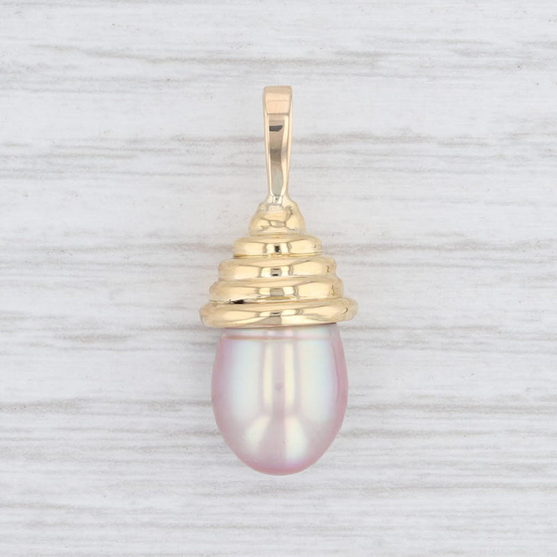 Pink Cultured Freshwater Pearl Drop Pendant 18k Yellow Gold