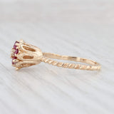 Vintage 0.49ctw Lab Created Ruby Diamond Flower Ring 14k Yellow Gold Size 8
