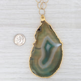 New Nina Nguyen Agate Slice Statement Pendant Necklace Sterling Gold Vermeil 27"
