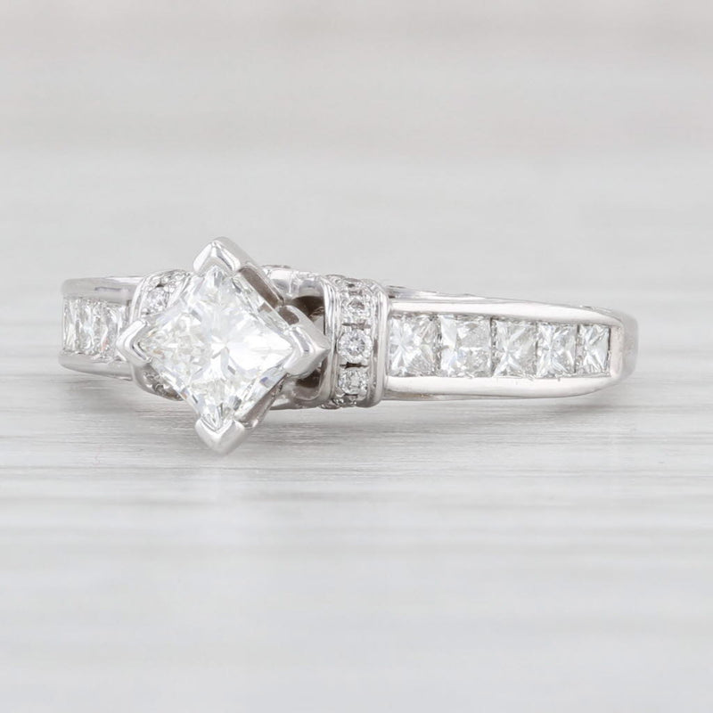 1.12ctw Princess Diamond Engagement Ring 14k White Gold Size 5 Diamond Bridge