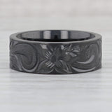 Light Gray New Black Titanium Floral Pattern Ring Size 10 Wedding Band