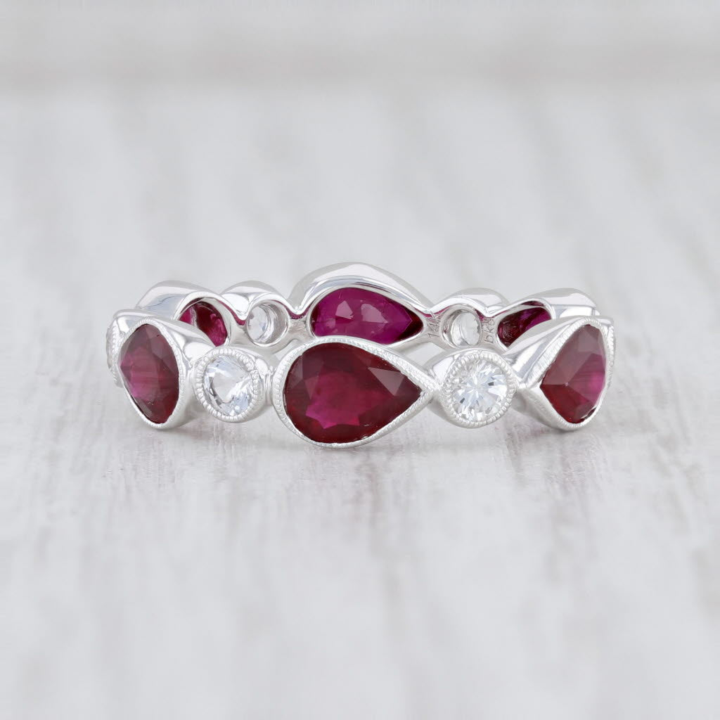 Light Gray New Beverley K Ruby White Sapphire Stackable Ring 14k Gold Eternity Band 4.75