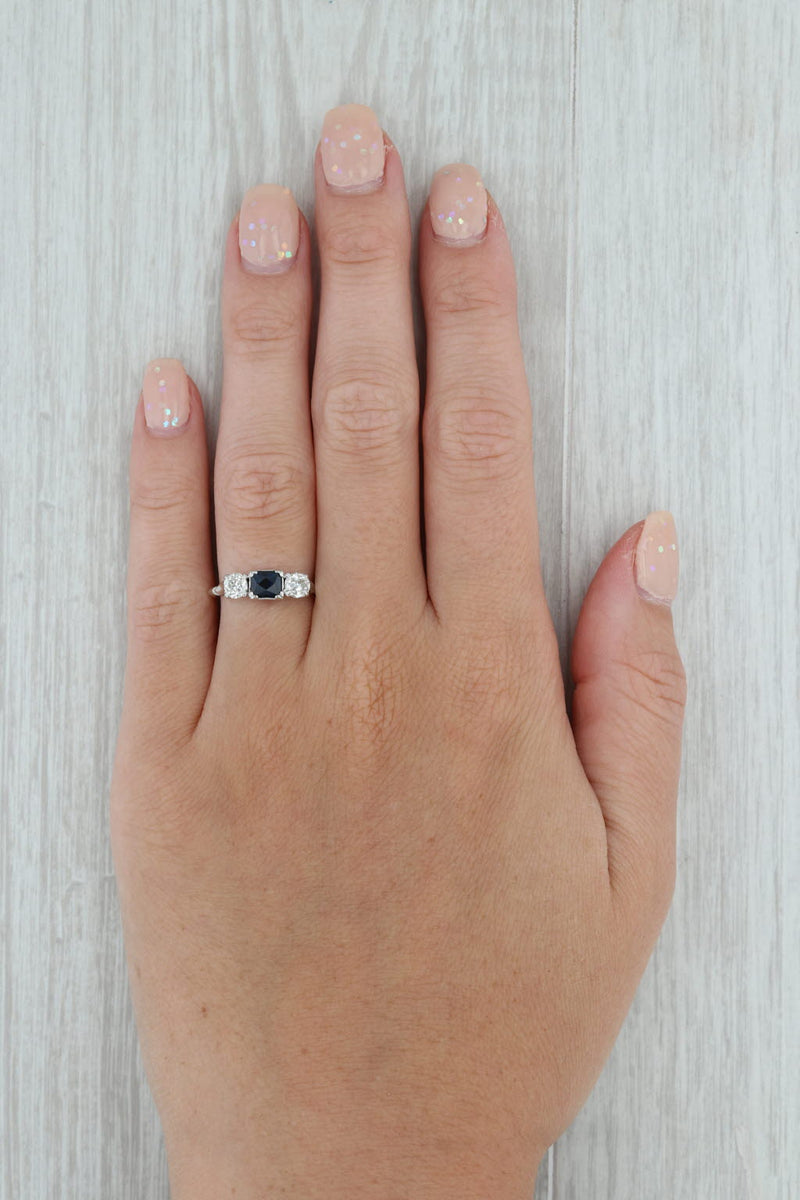 Dark Gray Petri Art Deco Synthetic Sapphire Diamond Ring Platinum Size 4.5 Engagement