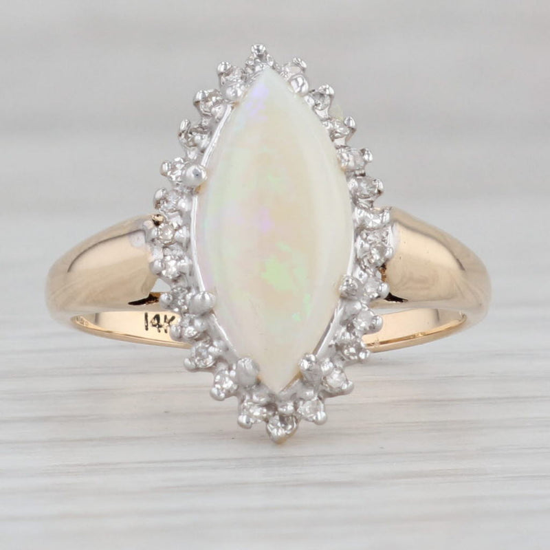 Opal Marquise Diamond Halo Ring 14k Yellow Gold Size 8.75 October Birthstone