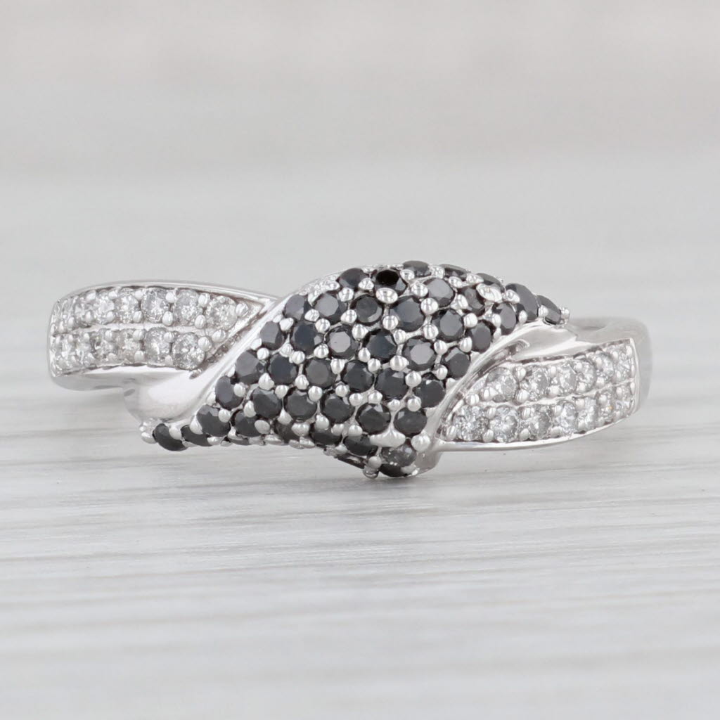 Light Gray 0.65ctw Pave Black & White Diamond Ring 10k White Gold Size 10.5