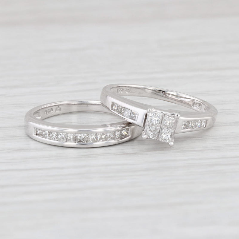 Light Gray 0.80ctw Princess Diamond Engagement Wedding Band Bridal Set 14k White Gold 6.25