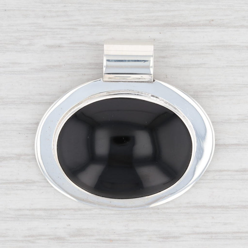 Light Gray New Black Resin Pendant 925 Sterling Silver Oval Statement Mexico Taxco B12770