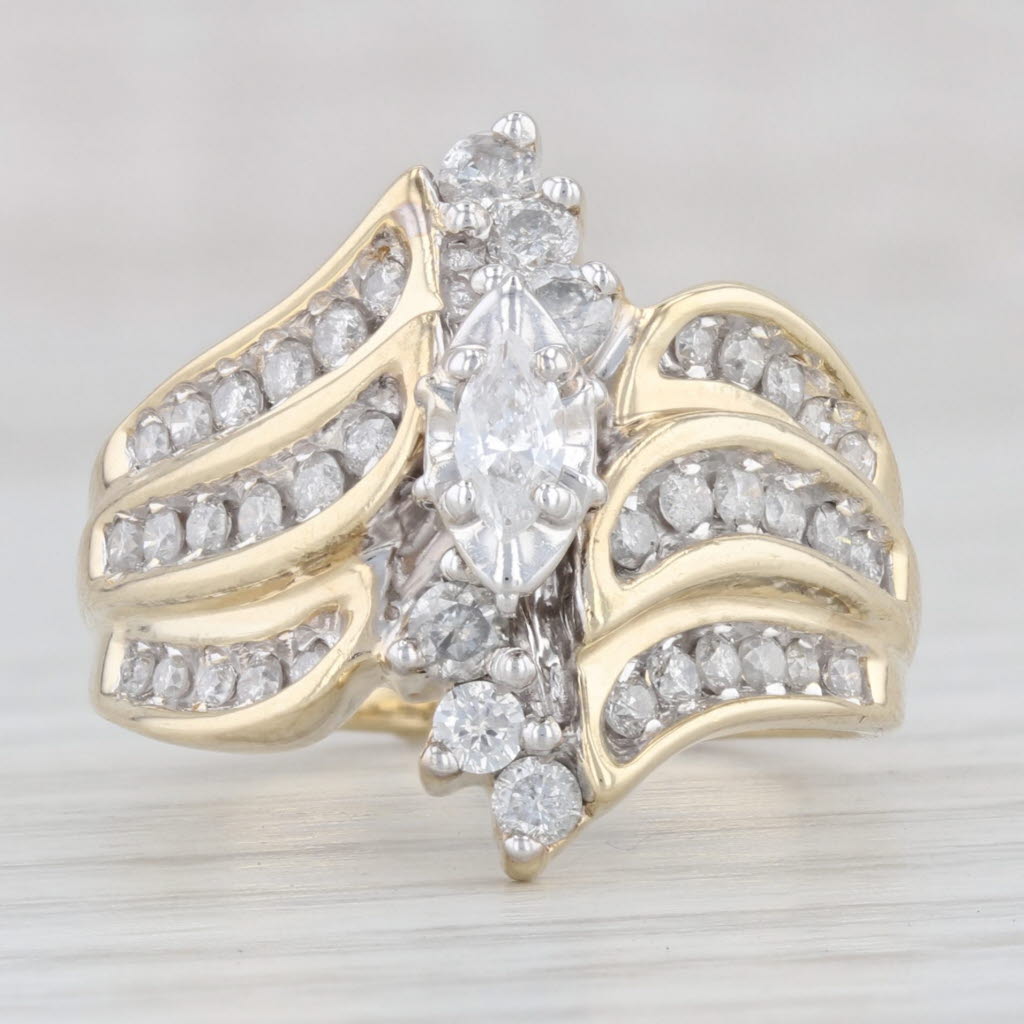 Light Gray 0.80ctw Diamond Marquise Bypass Ring 10k Gold Size 7 Engagement Cocktail