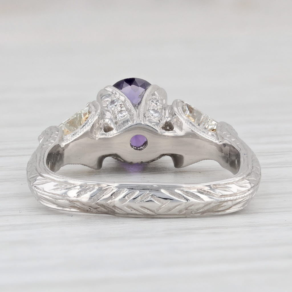 Light Gray Custom 1.97ctw Purple Sapphire Diamond Ring Platinum 18k Gold Sz 7.75 Engagement