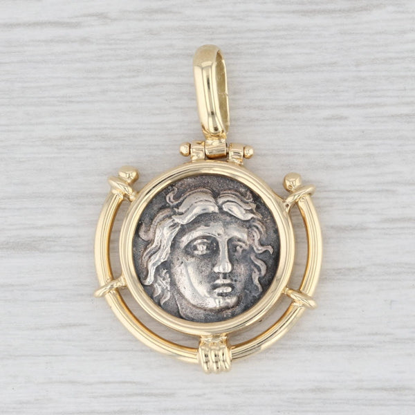 Light Gray Figural Ancient Coin Replica Pendant 14k Gold Silver Medallion