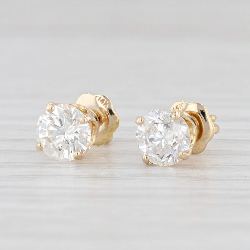 Light Gray 1.02ctw Round Diamond Solitaire Stud Earrings 14k Yellow Gold April Birthstone