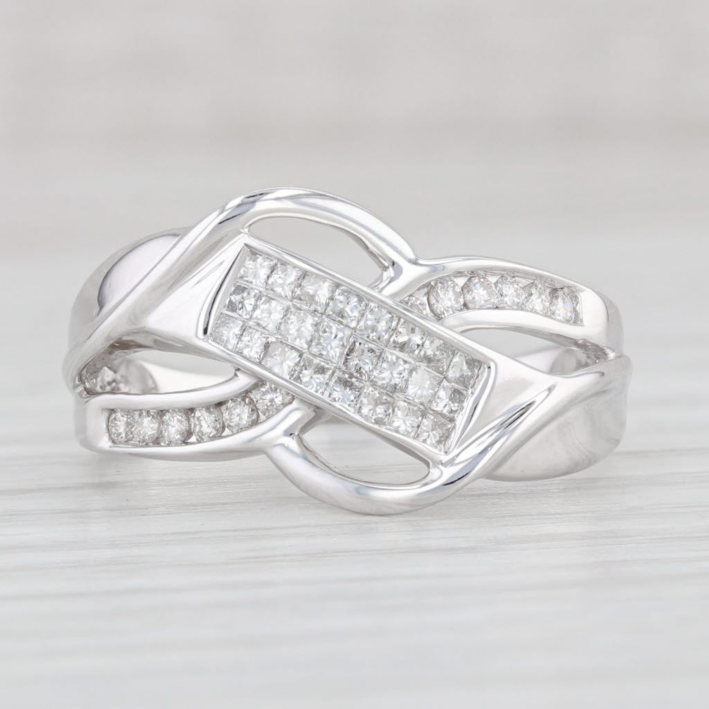 Light Gray 0.43ctw Diamond Bypass Ring 14k White Gold Size 8.5 Unique Bridge Design