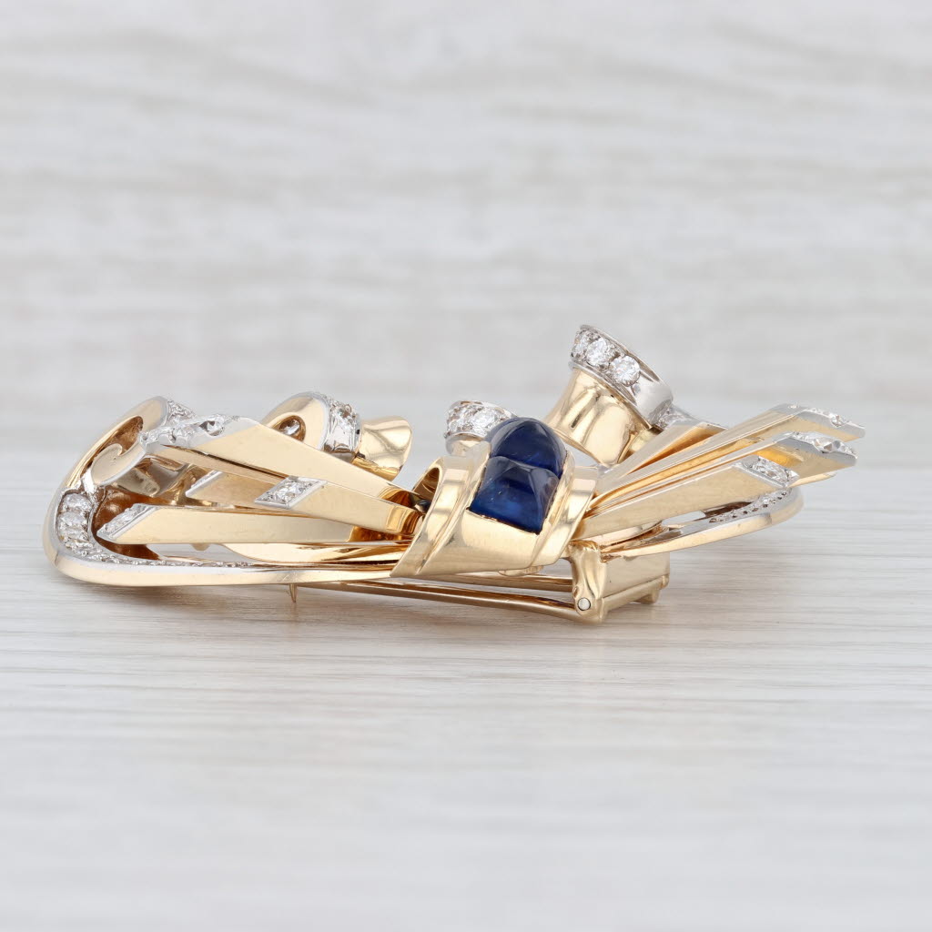 Light Gray Trabert Hoeffer Mouboussin Reflection Fur Clip Brooch Sapphire Diamond 14k Gold