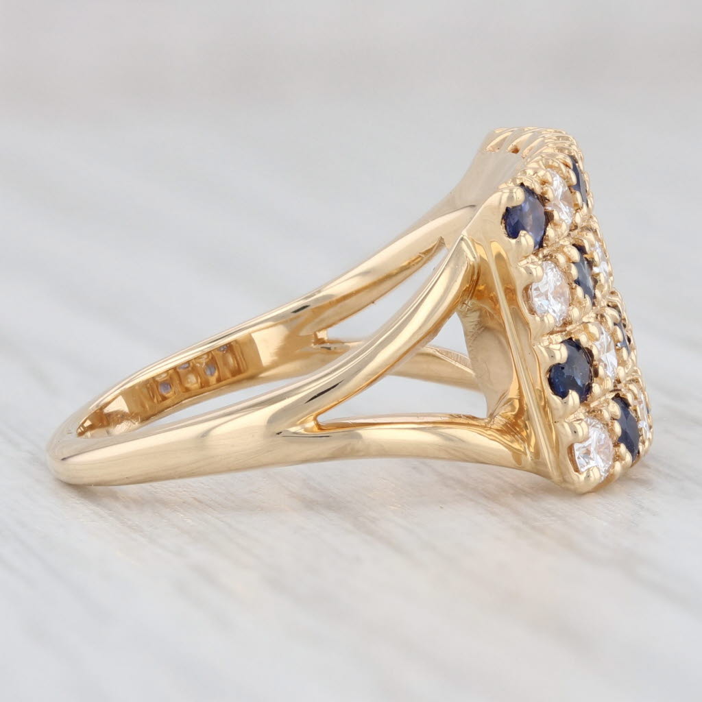 Light Gray 1.70ctw Blue Sapphire White Diamond Ring 18k Yellow Gold Size 6 Pave Cocktail