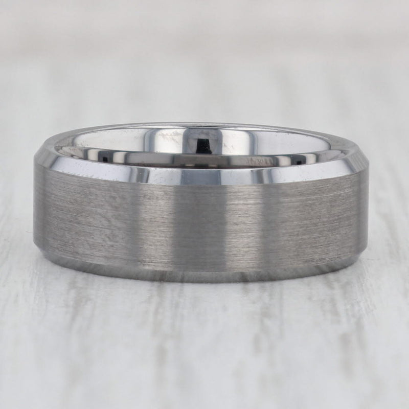 Light Gray New Brushed Beveled Tungsten Men's Ring Size 10 Wedding Band