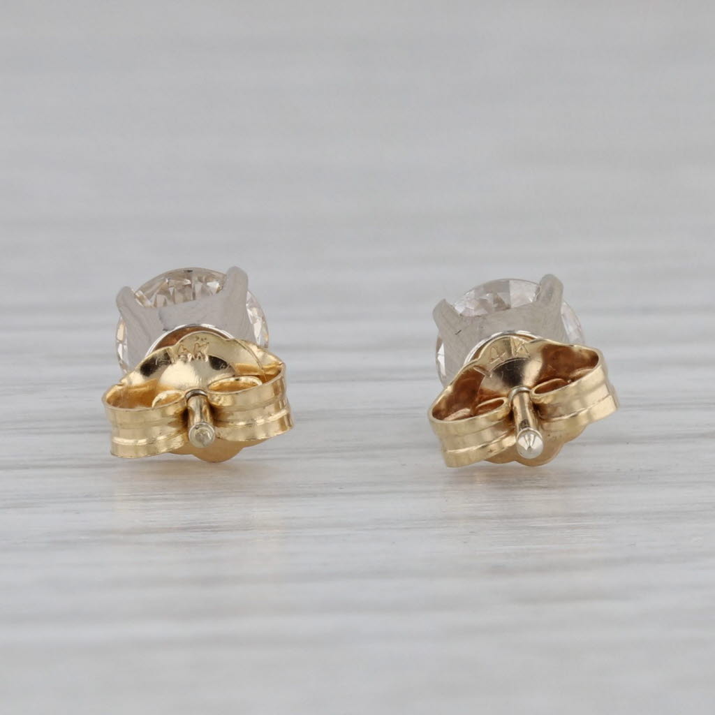 Gray 1.07ctw Diamond Stud Earrings 14k Yellow Gold Round Solitaire Studs