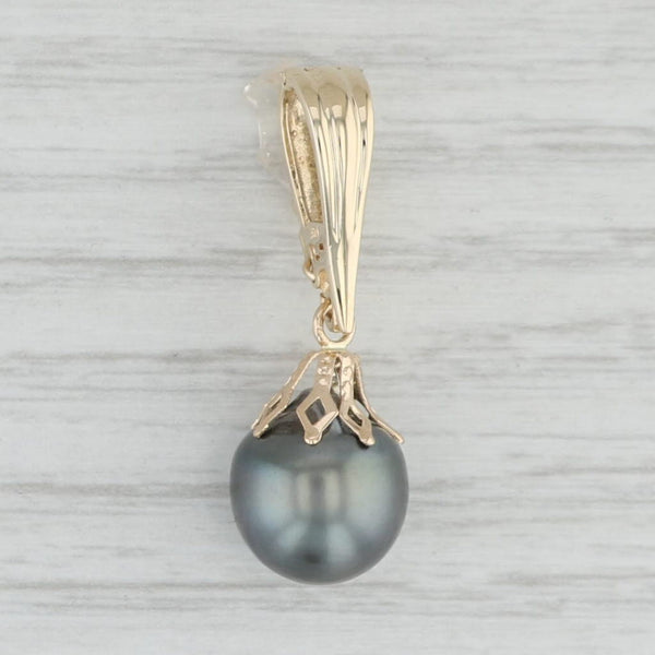 Light Gray Black Cultured Pearl Pendant 14k Yellow Gold Solitaire Drop