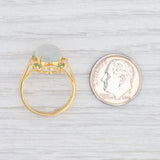 Light Gray Jadeite Jade Diamond Tsavorite Garnet Halo Ring 18k Yellow Gold Size 6.25